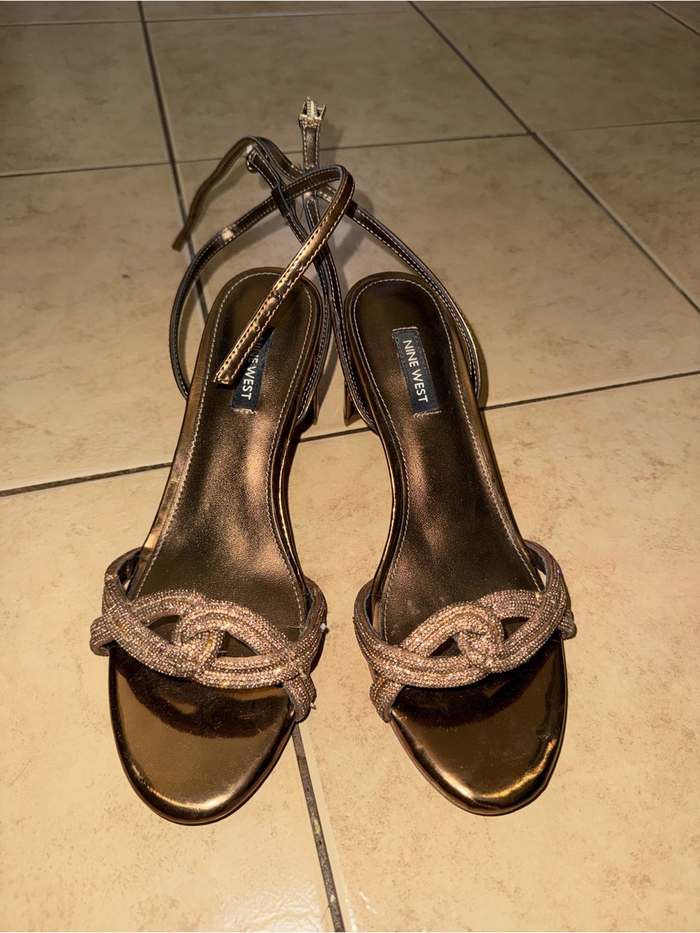 Nine West Bronze Metallic Knotted Slingback Heels